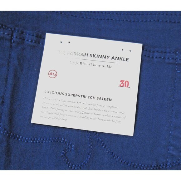 NWT Adriano Goldschmied AG Farrah Skinny Ankle in Egyptian Blue Sateen Pants 30 - Picture 5 of 6